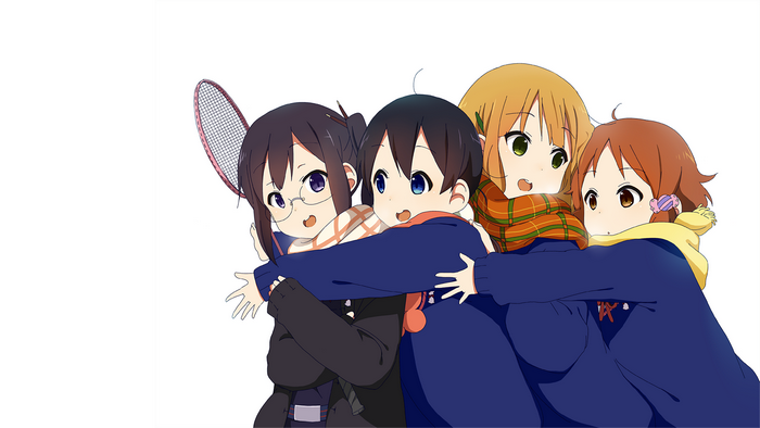 Four girls with a badminton racket
