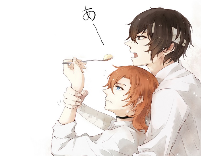Chuuya Nakahara and Dazai Osamu feeding