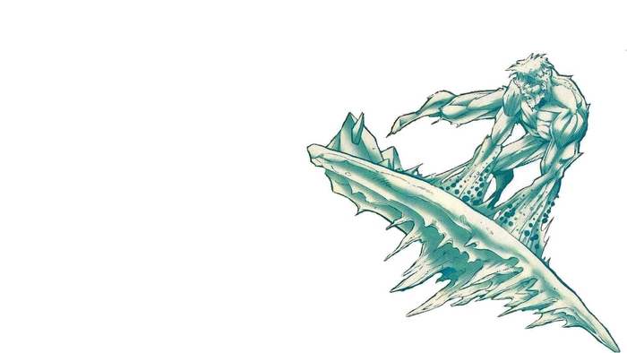 Iceman from Marvel Comics surfing on ice
