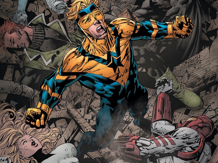 Booster Gold fighting amidst rubble