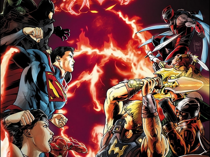 DC Comics and Masters of the Universe characters fighting