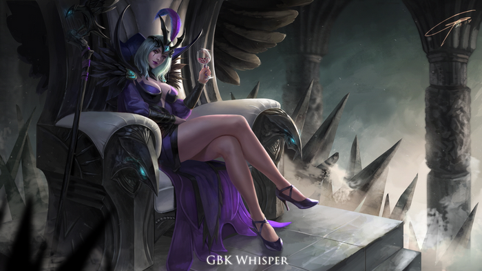 LeBlanc from League of Legends on a throne