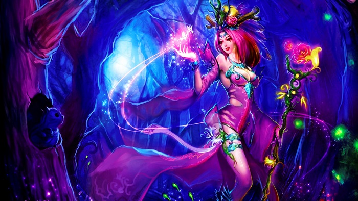 LeBlanc from League of Legends in a magical forest