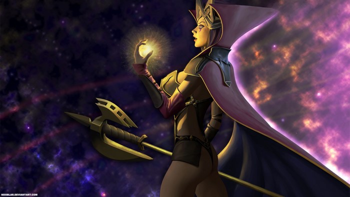 LeBlanc from League of Legends holding a glowing orb