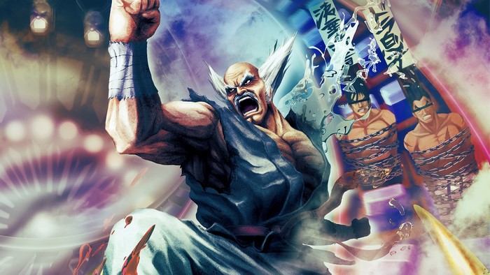 Heihachi Mishima from Tekken with chained captives