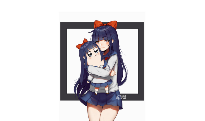 Pipimi from Pop Team Epic holding a plush toy