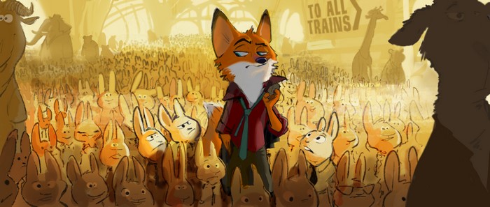Nick Wilde in a crowded train station