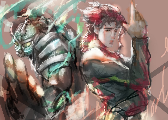 Joseph Joestar and Hermit Purple from JoJo's Bizarre Adventure