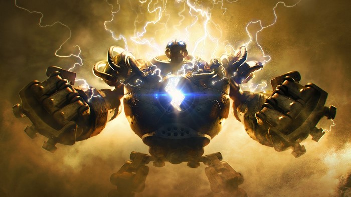Blitzcrank from League of Legends with lightning