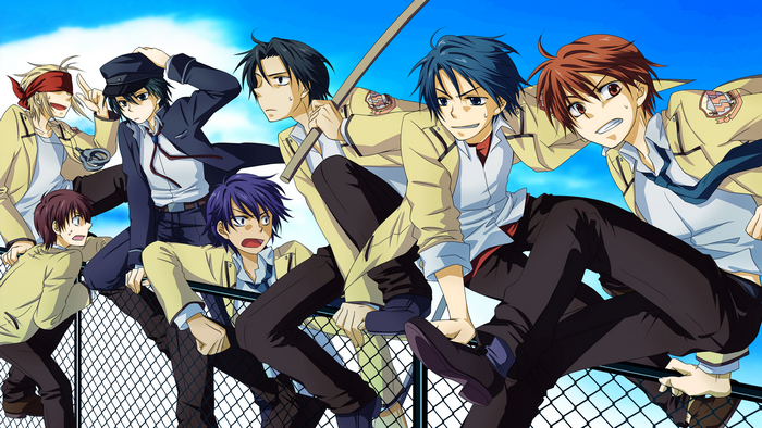 Group of boys from Angel Beats! posing