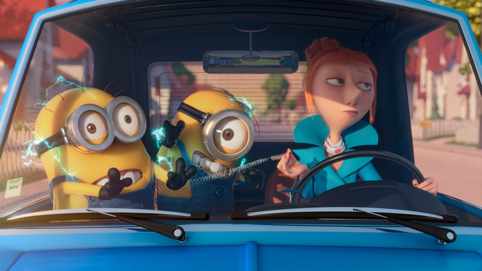 Lucy Wilde and Minions in a car
