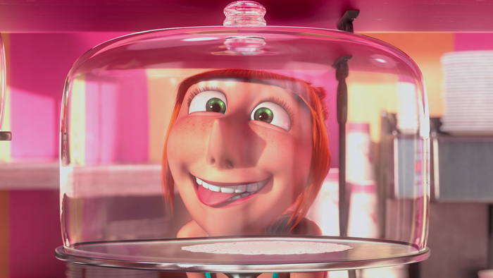 Lucy Smiling Behind Glass Dome Despicable Me