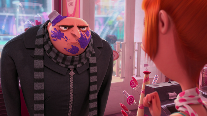 Gru from Despicable Me with purple paint on his face