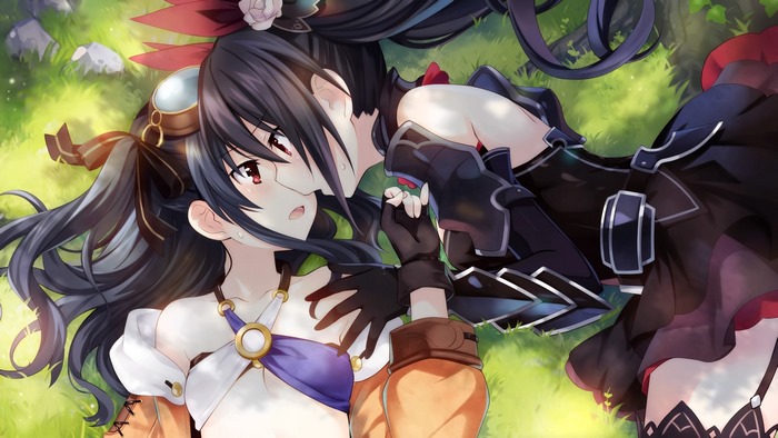 Noire from Hyperdimension Neptunia lying in grass