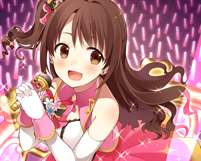 Uzuki Shimamura singing into a microphone