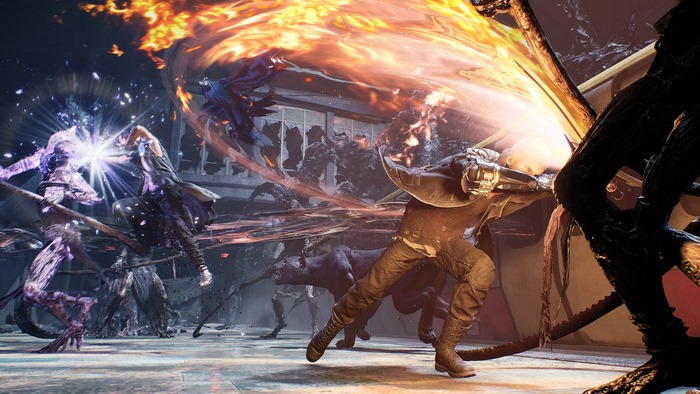 V from Devil May Cry fighting demons