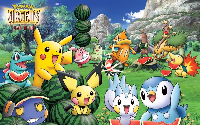 Pokemon Arceus and the Jewel of Life with various Pokemon