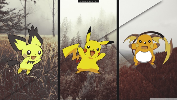 Pichu, Pikachu, and Raichu from Pokémon