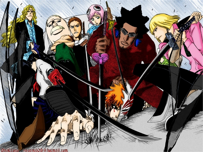 Group of characters from Bleach with swords