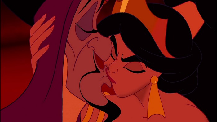 Abu and Jasmine Sharing a Tender Moment in Aladdin