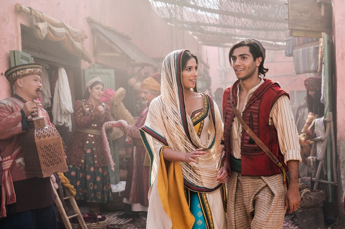 Aladdin and Jasmine in a marketplace