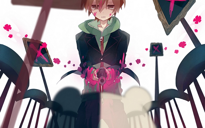Boy with pink blood from Danganronpa