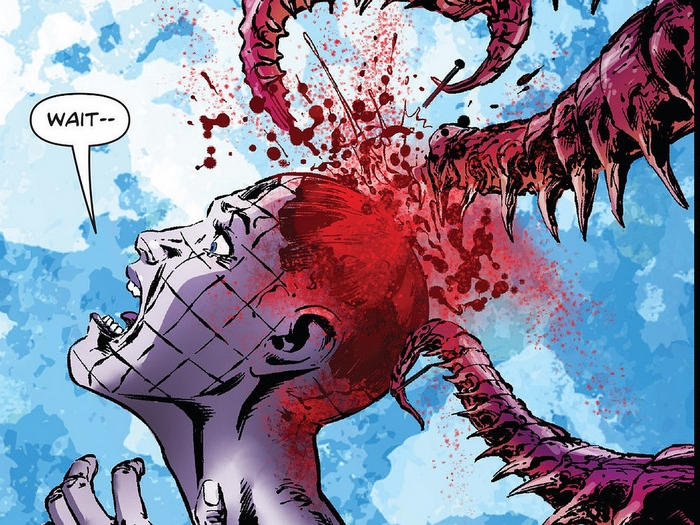 Pinhead from Hellraiser screaming as tentacles pierce his head