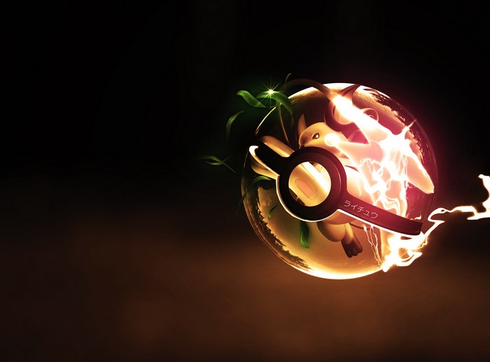 Raichu in a Pokeball with lightning