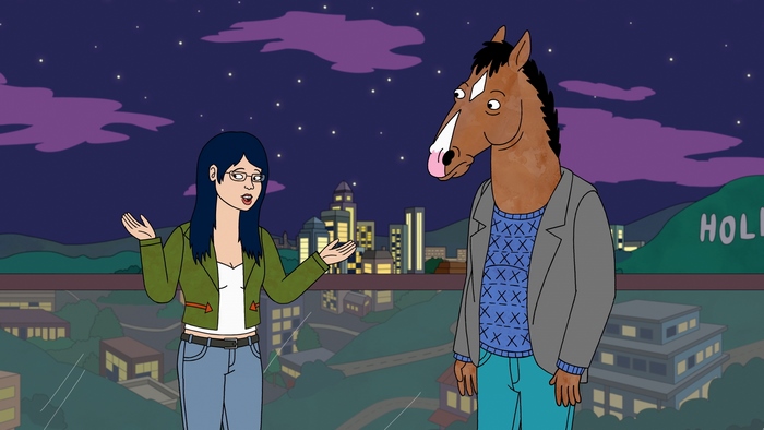 Diane and BoJack Horseman in Los Angeles at night