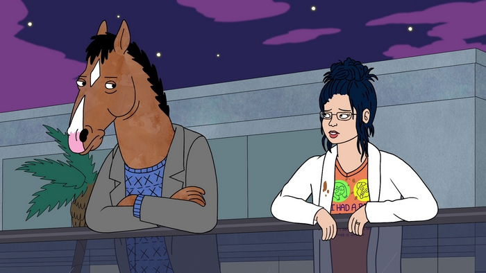 BoJack Horseman and Diane Nguyen on a balcony
