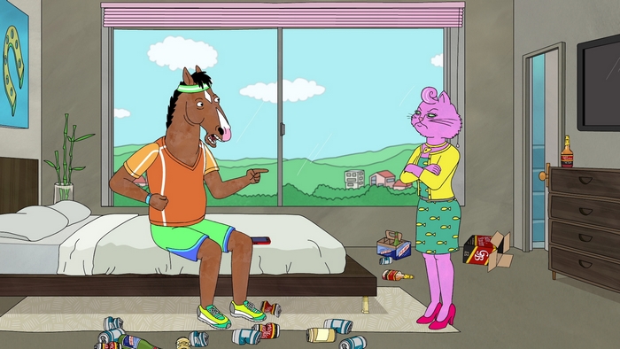 BoJack Horseman and Princess Carolyn in a messy room