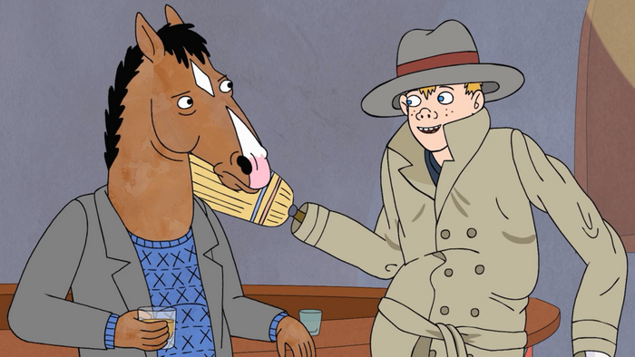 BoJack Horseman and a man in a trench coat