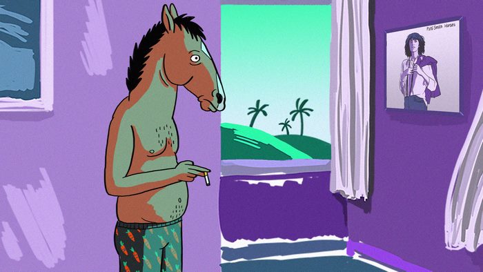 BoJack Horseman smoking in a room with a painting