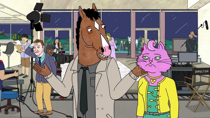 BoJack Horseman and Princess Carolyn on a set