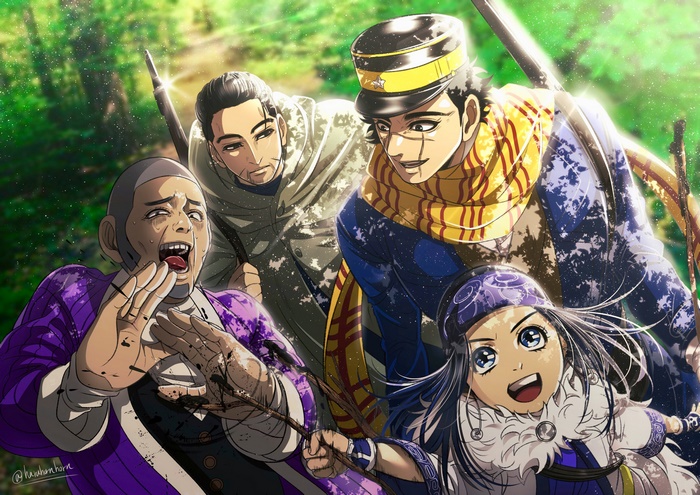 Golden Kamuy characters in a forest