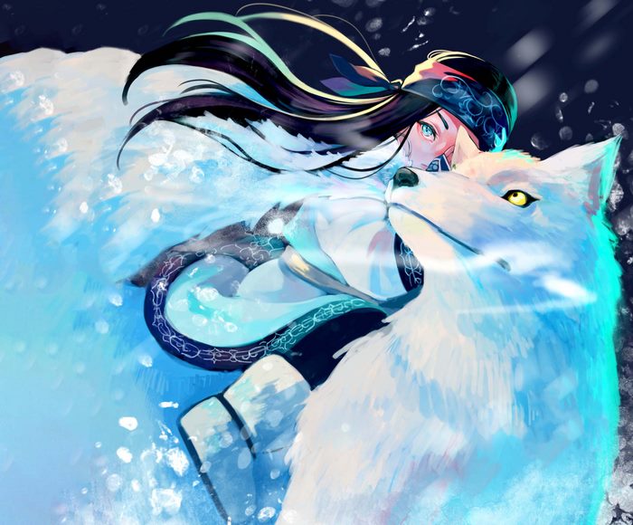 Asirpa and wolf from Golden Kamuy