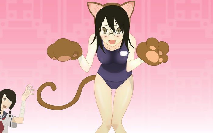 Abiru Kobushi in a swimsuit with cat ears and paws