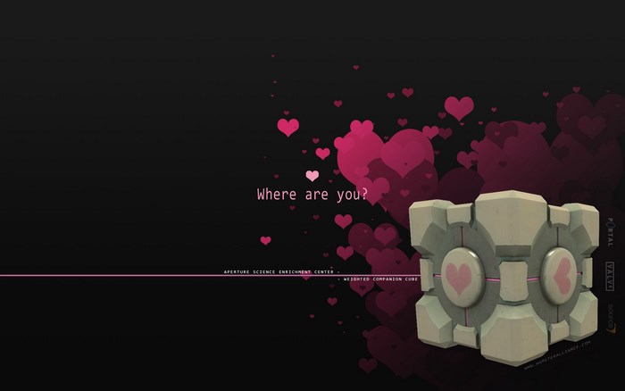 Companion Cube from Portal with hearts