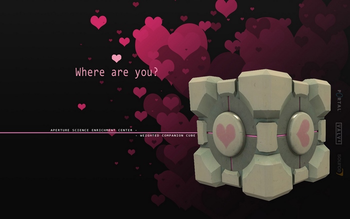 Companion Cube from Portal with hearts