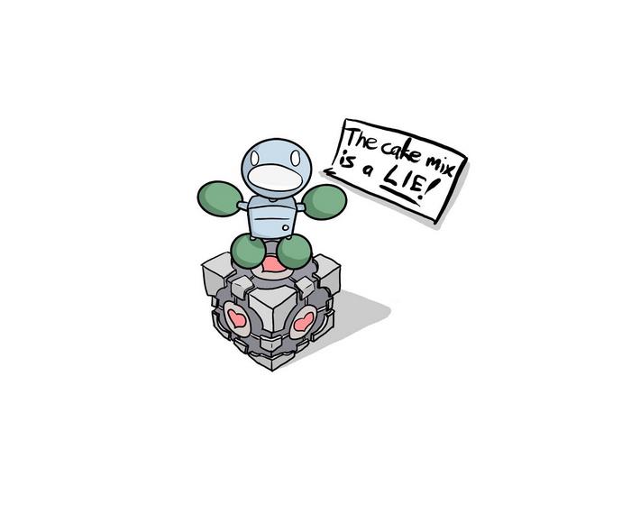 Companion Cube from Portal with a sign