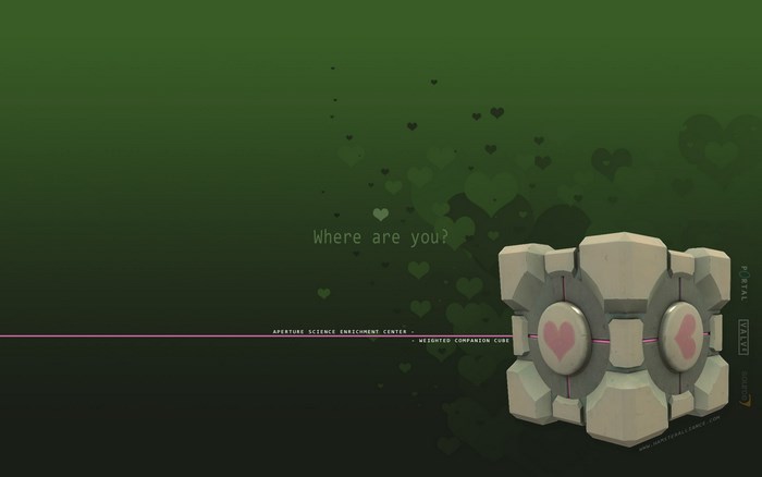 Companion Cube from Portal with hearts and text
