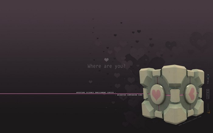 Companion Cube from Portal with hearts