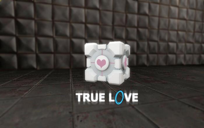 Companion Cube from Portal with "True Love" text