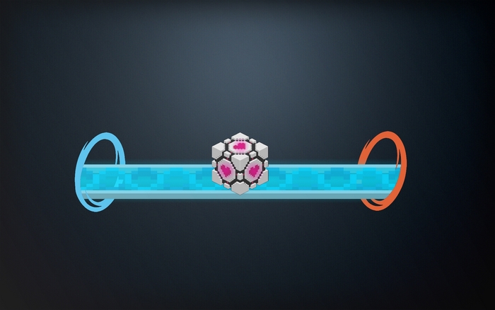 Companion Cube from Portal between blue and orange portals
