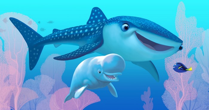 Whale Shark, Beluga Whale, and Dory from Finding Nemo