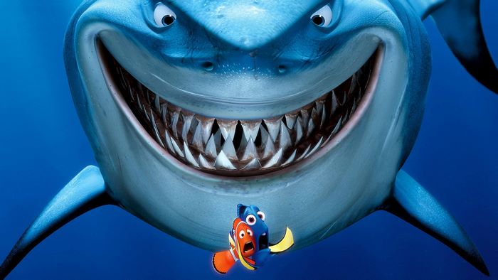 Bruce the shark from Finding Nemo with Nemo and Dory