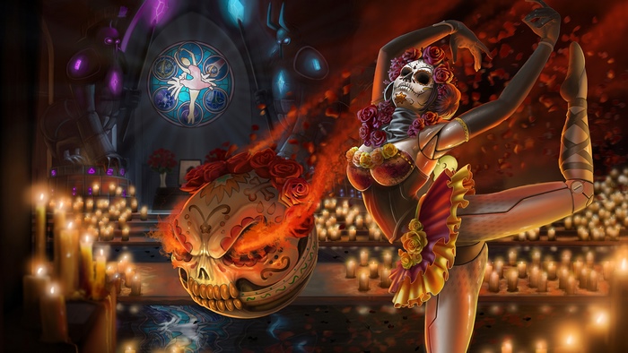 Orianna from League of Legends with a Day of the Dead theme