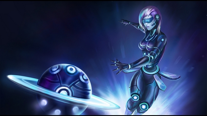 Orianna from League of Legends with a planet
