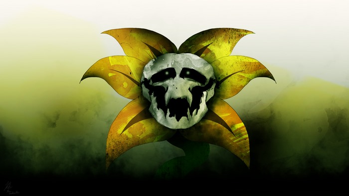 Flowey from Undertale with skull face