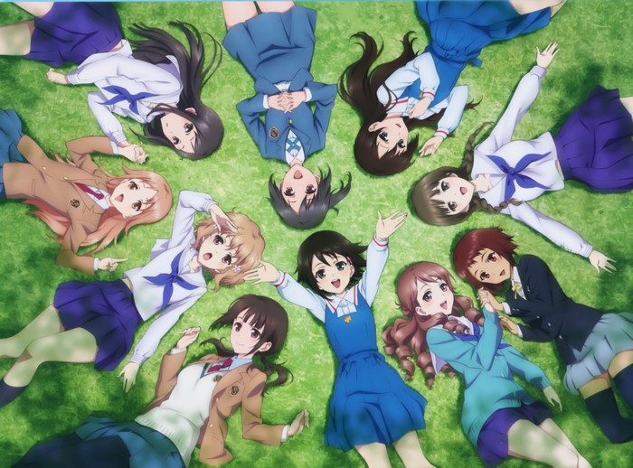10 girls lying on grass